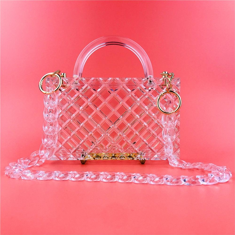 Acrylic Clear Quilted Top Handle Clutch Bag With Transparent Chain