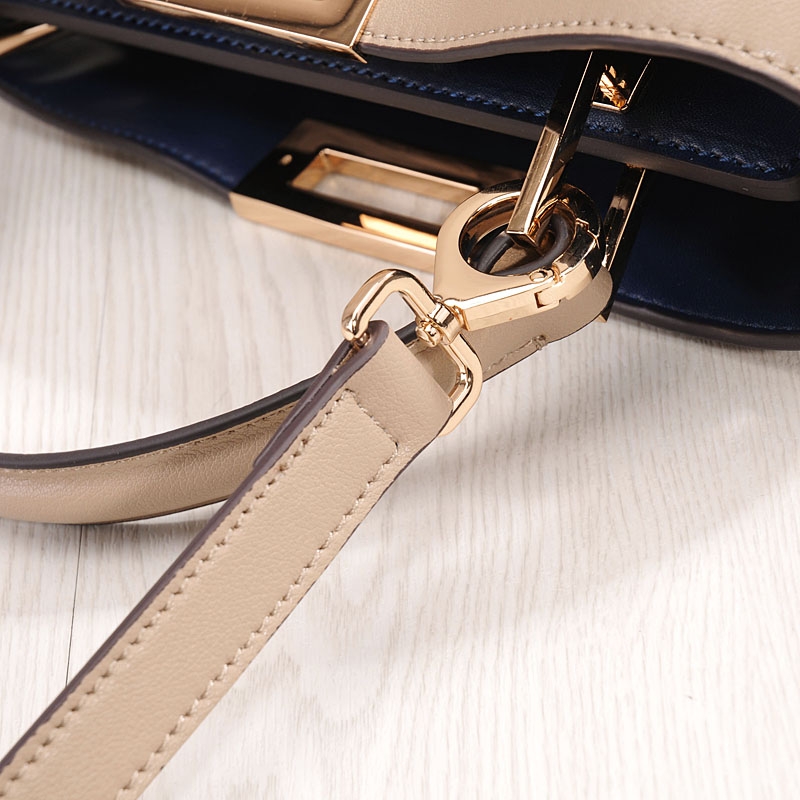 Apricot Leather Top Handle Large Work Satchel Metal Lock Shoulder Bags