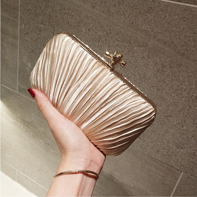 Apricot Pleats Evening Bags Wedding Clutch Bags
