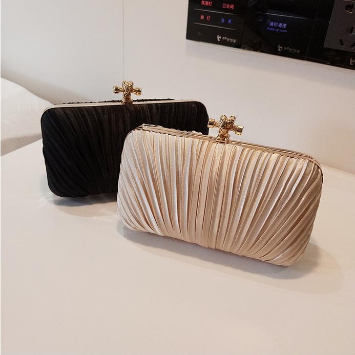 Apricot Pleats Evening Bags Wedding Clutch Bags