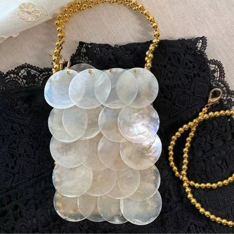 Beige Clear Acrylic Beads Bags Clutch Purse Top Handle Bag