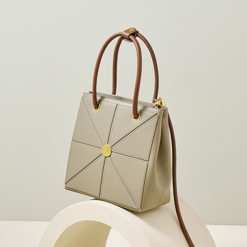 Gray Leather Detachable Strap Satchel Bags Shopper Bag with Zipper