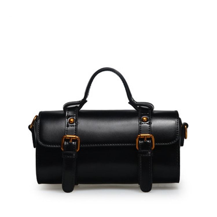Black Vintage Leather Handbags Crossbody Mini Boston Handbags
