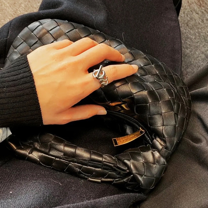 Black Leather Woven Handbags