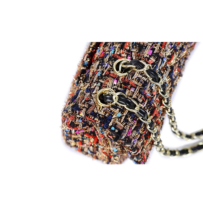 Shoulder Bag Handbag Designer Black Red Ivory Plaid Tweed Gold Chain Strap  Flap