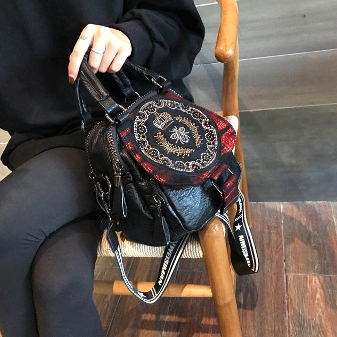 Black Bee Rhinestone Punk Backpack Handbags Shoulder Backpacks