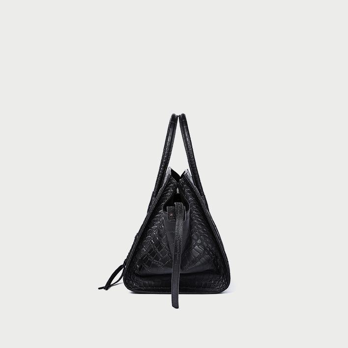 Black Classic Smiling Handbags Croc-effect Bat Wings Leather Large Tote Bags 