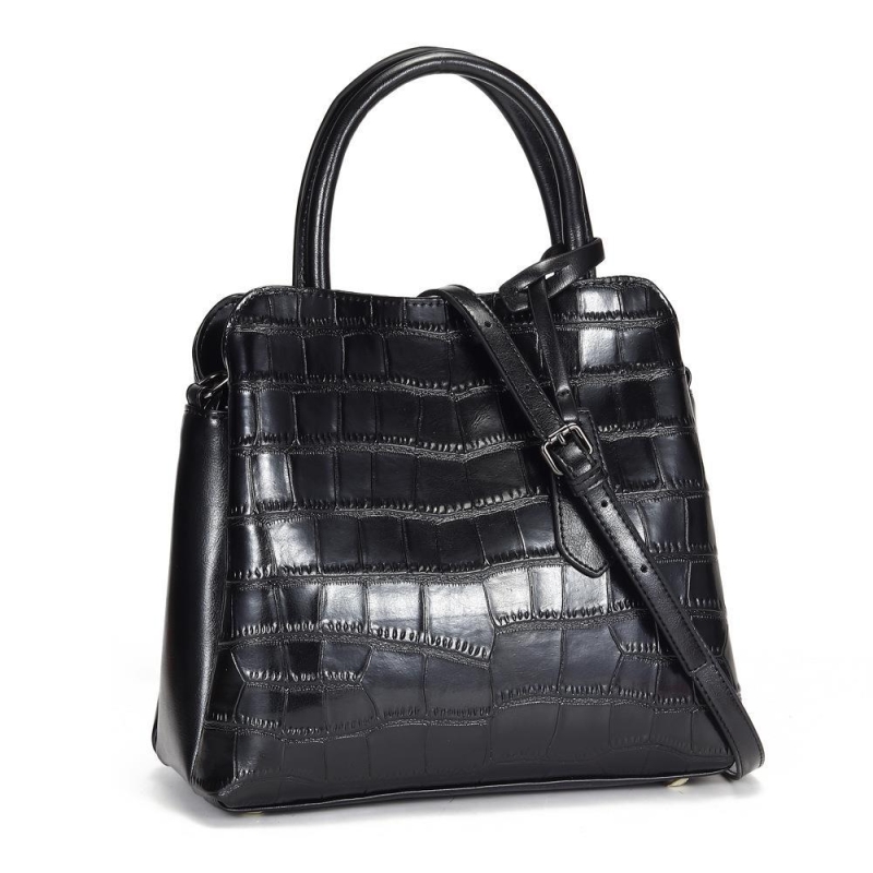 Black Croc Embossed Genuine Leather Handbags Satchel Bags for Work
