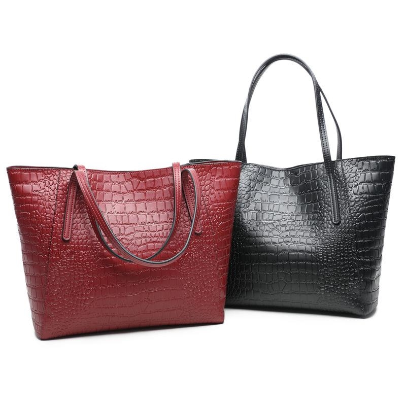 Red Croc Prints Large Cow Leather Tote Bags with Zipper