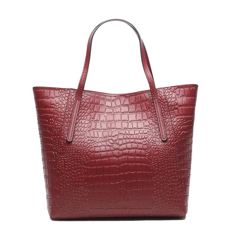 Red Croc Prints Large Cow Leather Tote Bags with Zipper