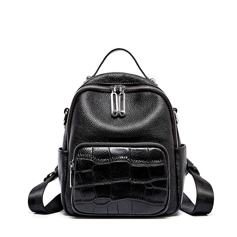 Black Croc Printed Leather Backpacks Mini Backpack