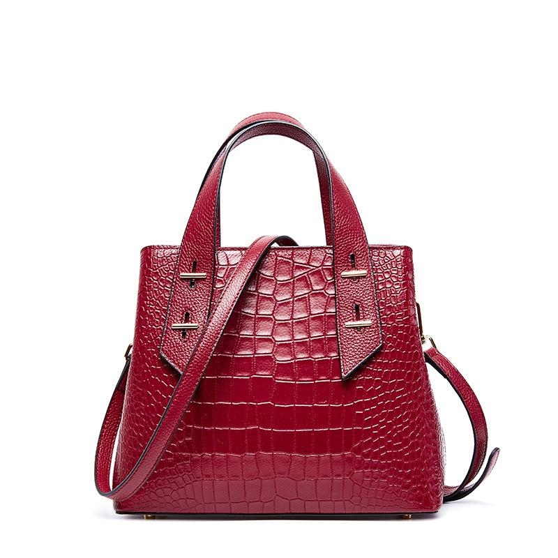Burgundy Crocodile Effect Leather Handbags Shoulder Bags | Baginning