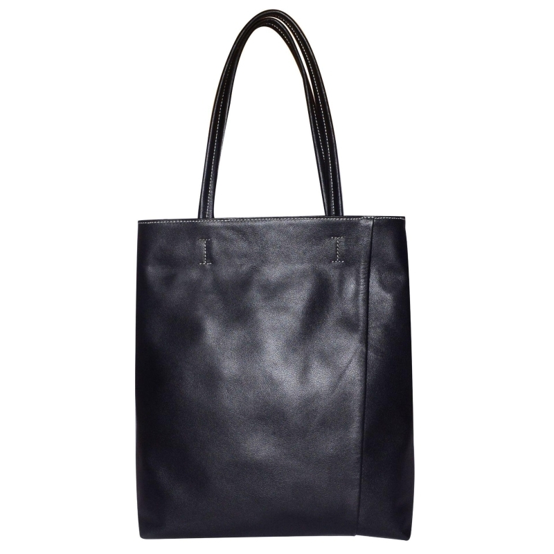 Black Fastener Vertical Leather Tote Bags | Baginning