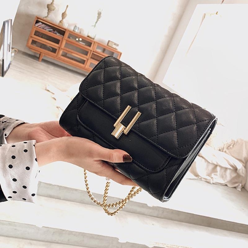 Black Flap Quilted Work Bag Leather Shoulder Bags with Chain Strap ...