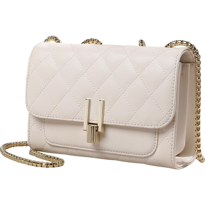 White Flap Quilted Purse Bag Leather Shoulder Bags with Chain Strap