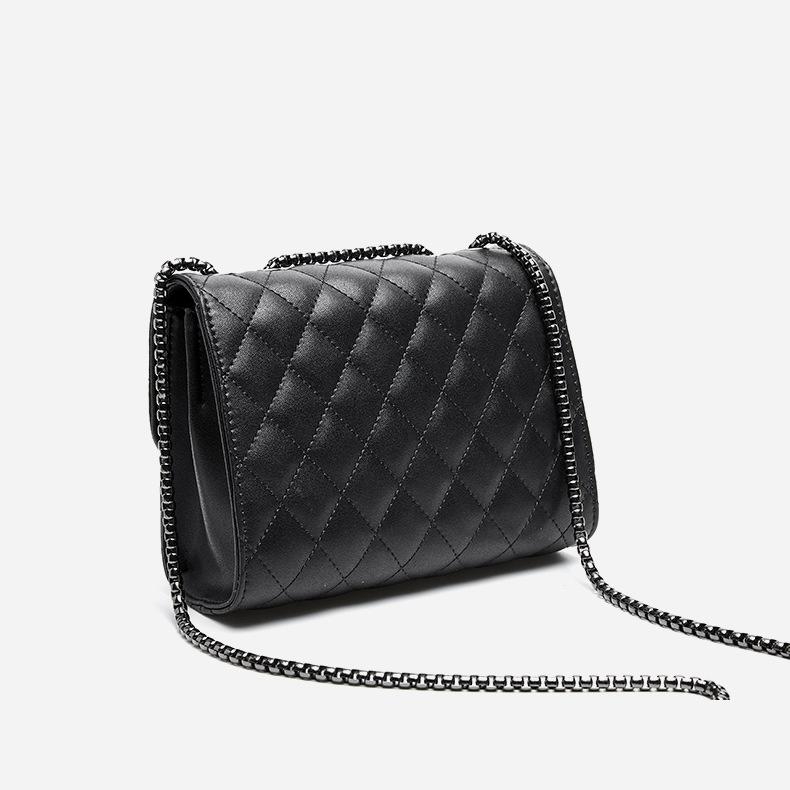 Black Flap Quilted Leather Crossbody Purse Square Mini Chain Bags