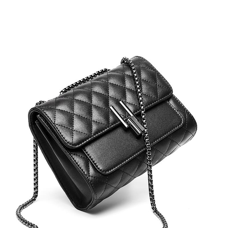 Black Flap Quilted Leather Crossbody Purse Square Mini Chain Bags