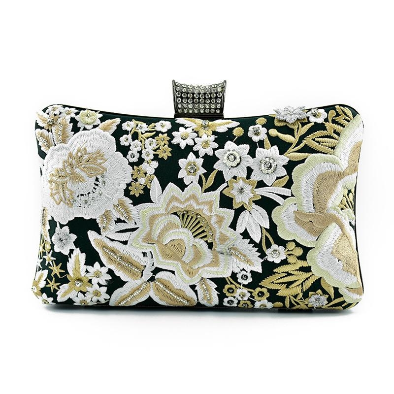 Green Flower Embroidery Clutch Purse Evening Bags Clutch Handbags