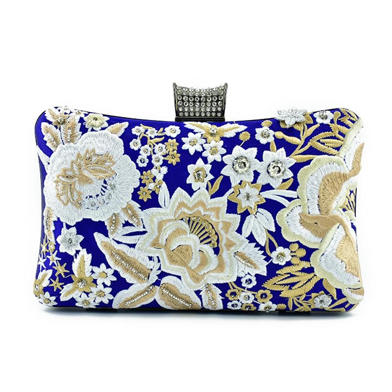 Blue Flower Embroidery Clutch Purse Evening Bags Clutch Handbags