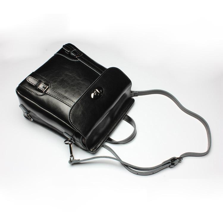 Black Genuine Leather Backpack Handbags Retro College Satchel Bags