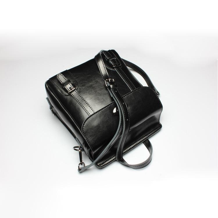 Black Genuine Leather Backpack Handbags Retro College Satchel Bags