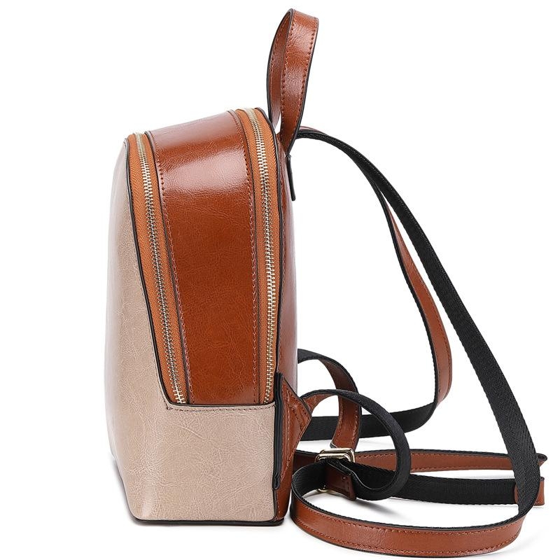 White Genuine Leather Top Handle Double Zipper Backpack