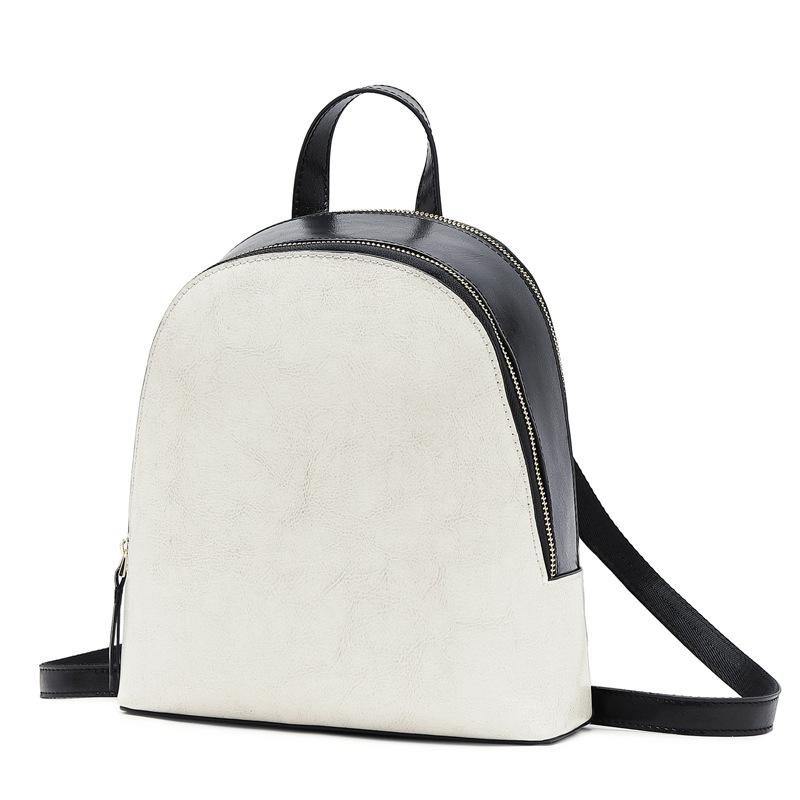 Apricot Genuine Leather Top Handle Double Zipper Backpack