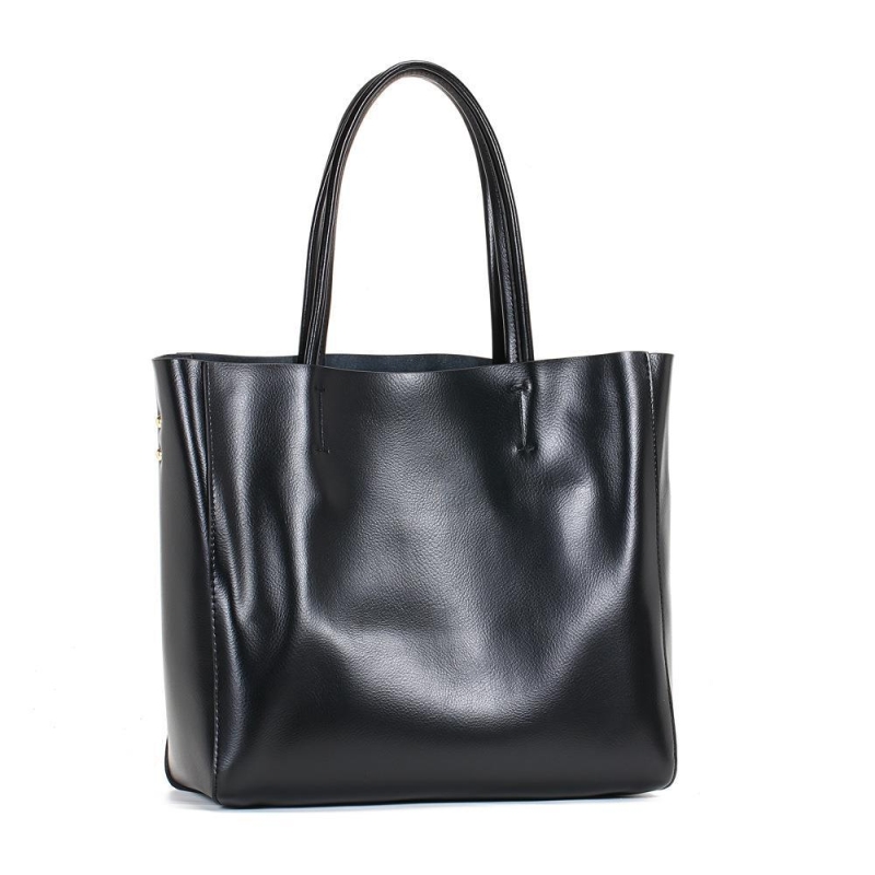 Black Genuine Leather Tote Handbags Shopper Bag