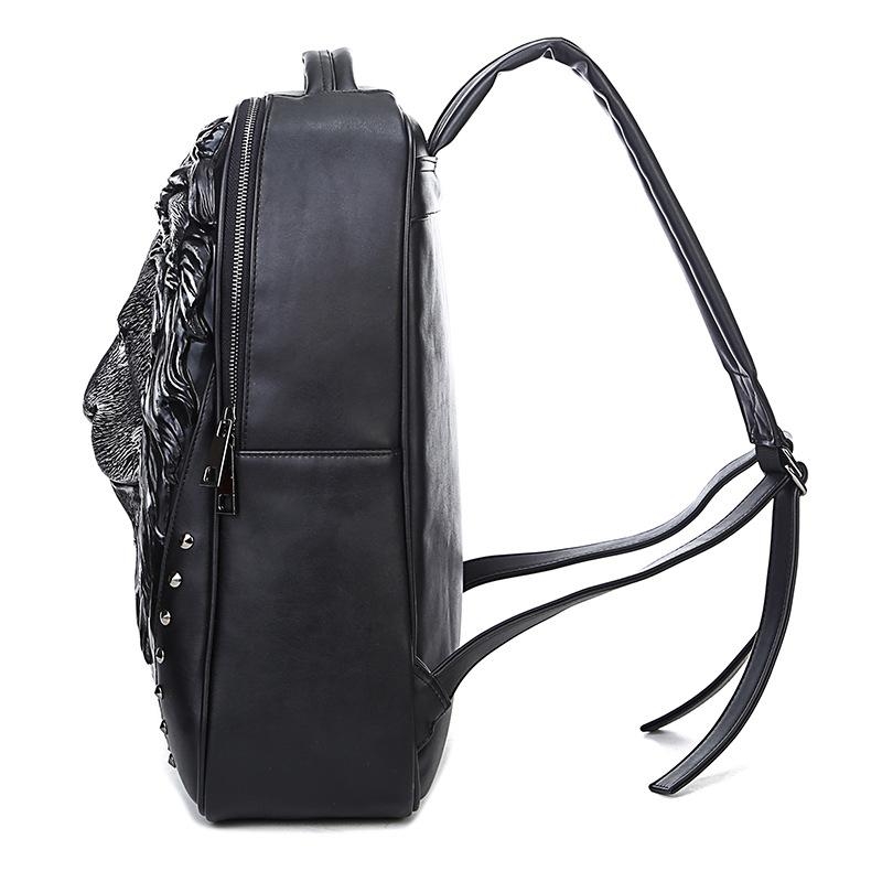 Black Gothic Lion Head Embossed Rivets Zipper Backpack Handbags