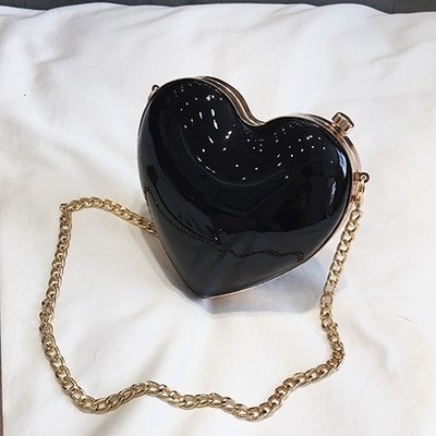 Black Heart Shaped Crossbody Chain bag Cute Clutch Purses | Baginning