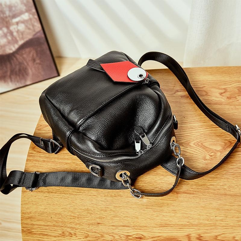 Black Leather Backpacks 2Way Double Zipper Backpacks