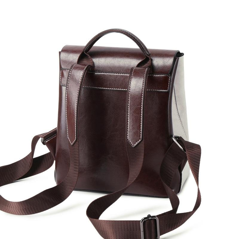 Coffee Leather Bacpack Flap Top Handle School Backpack