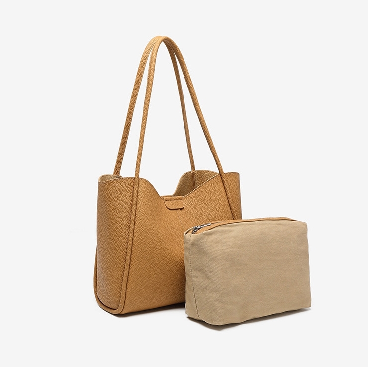 Coffee Color Leather Big Shoulder Tote Bags