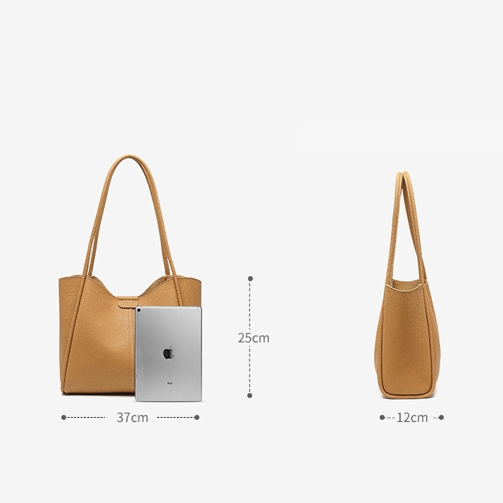 Coffee Color Leather Big Shoulder Tote Bags