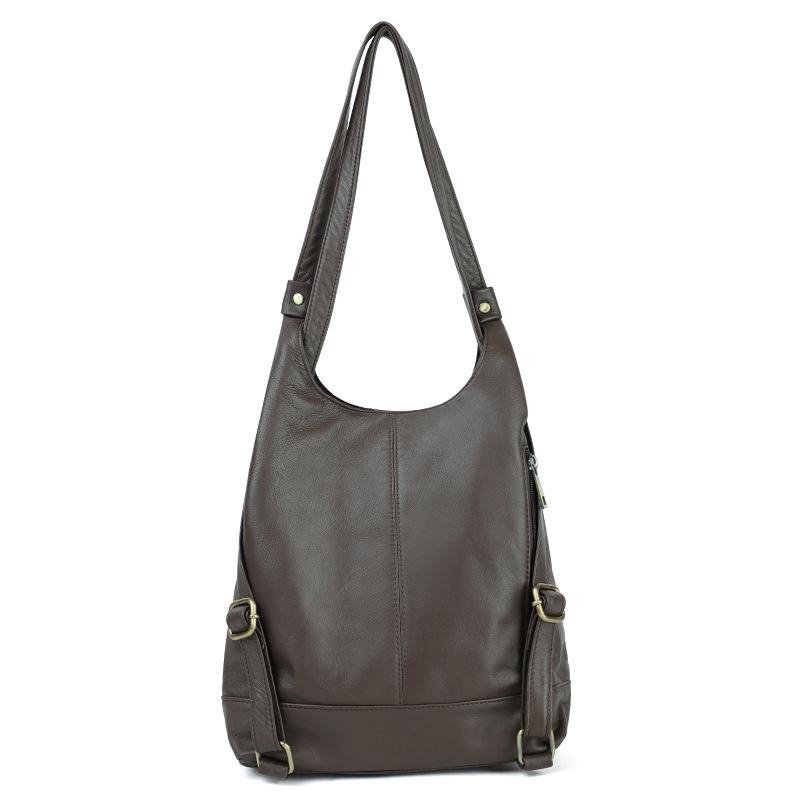 Dark Coffee Leather Button Shoulder Bag Vintage Backpack