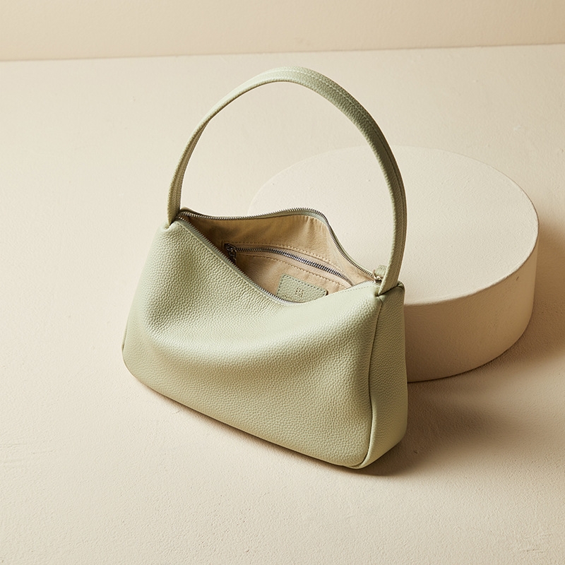 Light Green Leather Cube Square Shoulder Hobo Bag Zipper One Handle Simply Handbags