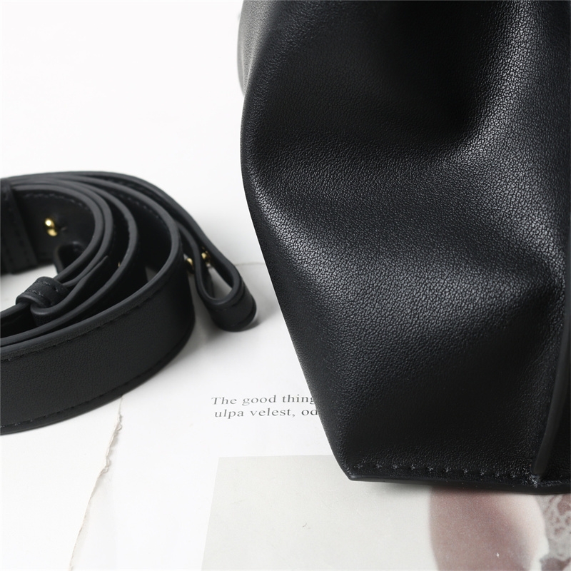 Black Leather Draw Sting Shoulder Bag