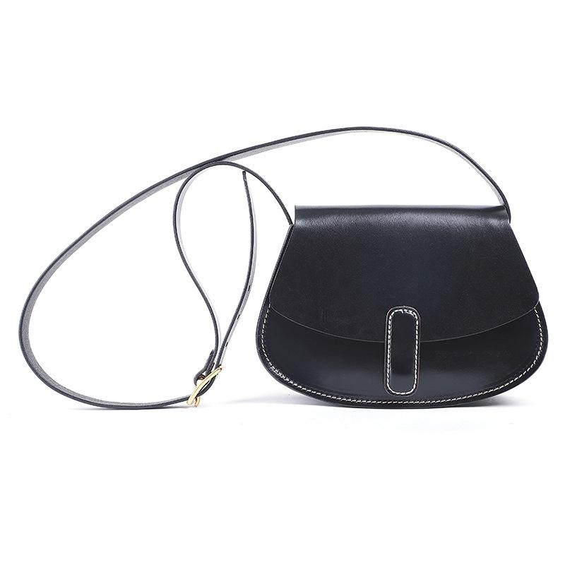 Tan Leather Flap Half-circle Saddle Bags Crossbody Bag