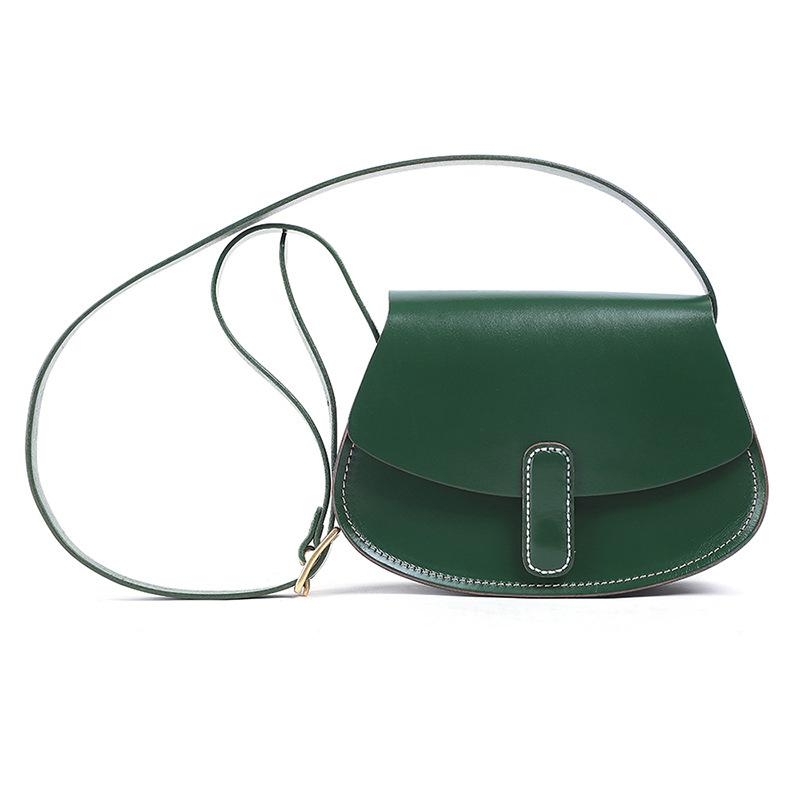 Tan Leather Flap Half-circle Saddle Bags Crossbody Bag
