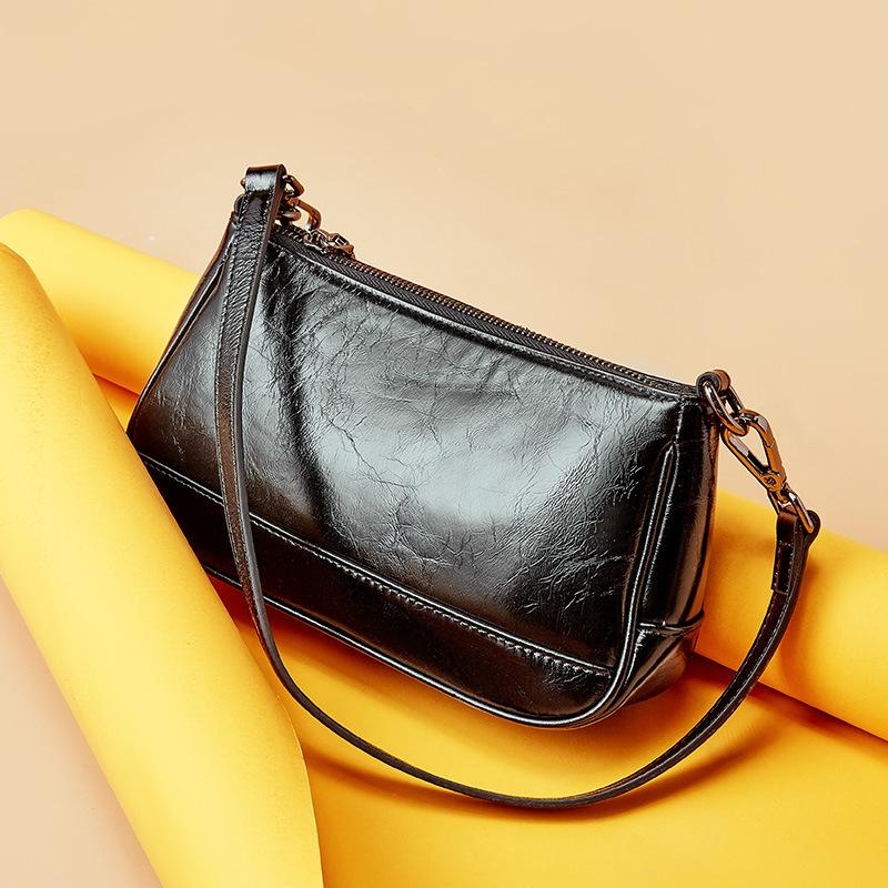 Black Leather Handbags Zipper Shoulder Bags | Baginning