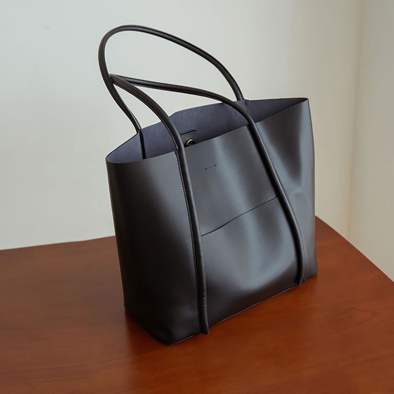 Black Leather Large Tote Bag With Inner Pouch Handbags For Work