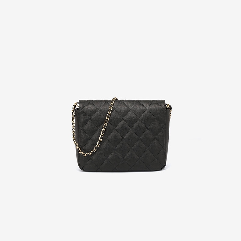 Black Leather Quilted Chain Purse Flap Crossbody Satchel Bag