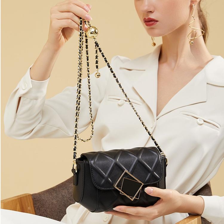 Black Leather Quilted Crossbody Bag Fashion Chain Bags Flap Purse