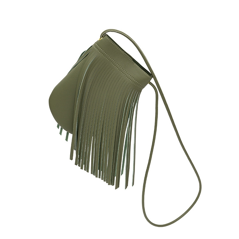 Green Leather Small Tassel  Crossbody Bag