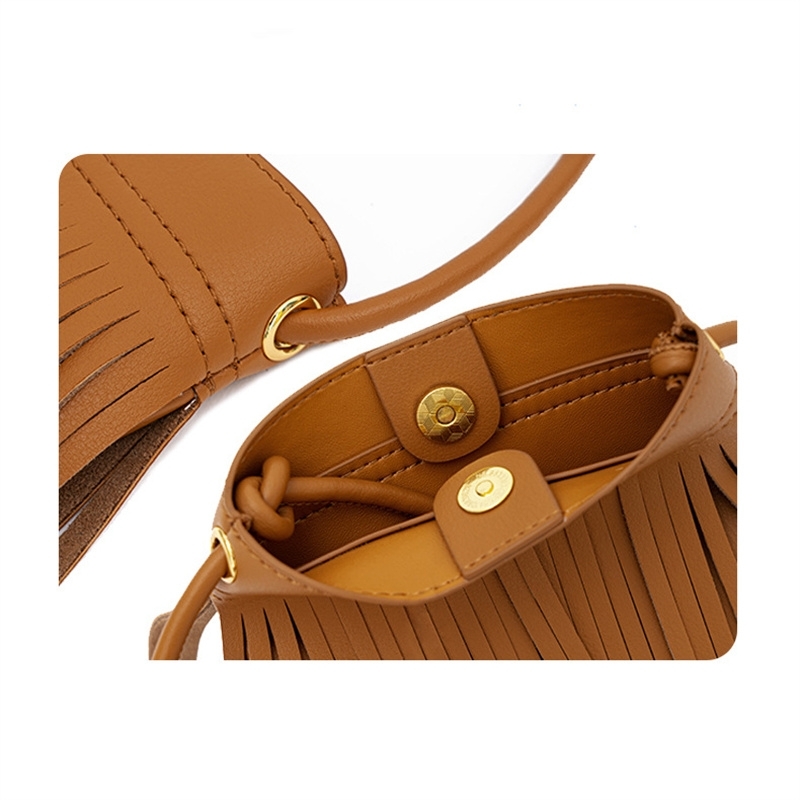 Chocolate Brown Leather Small Tassel  Crossbody Bag