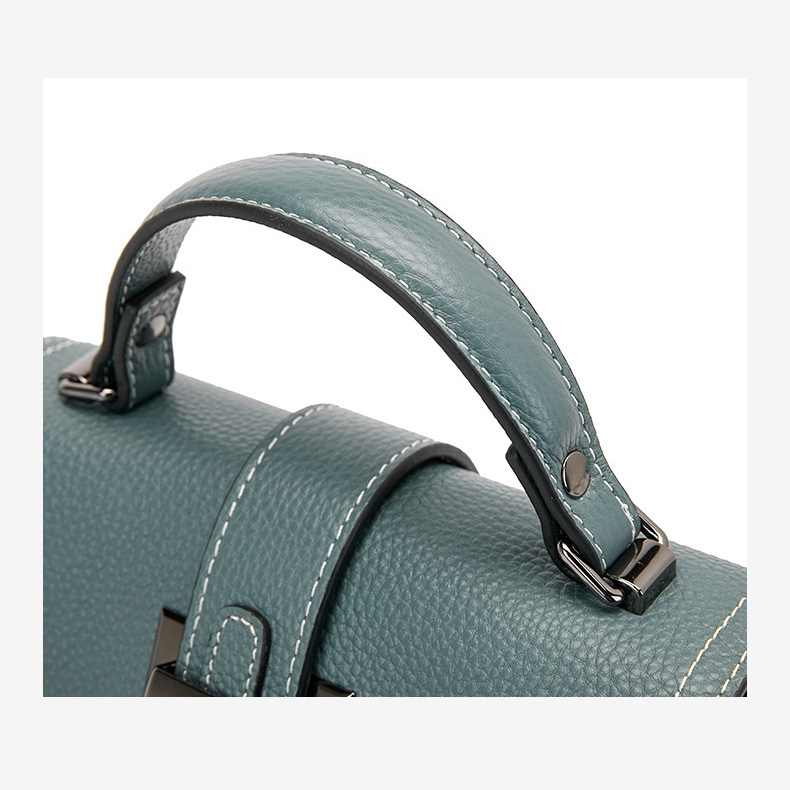 Black Leather Top Handle Flap Shoulder Stachel Handbags