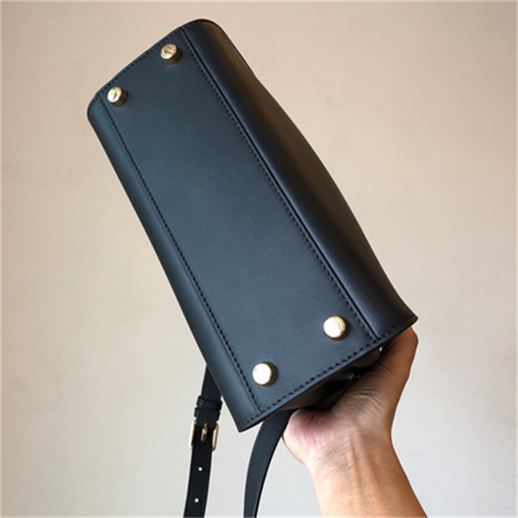 Black Leather Top Handle Office Work Satchel Metal Lock Shoulder Bags