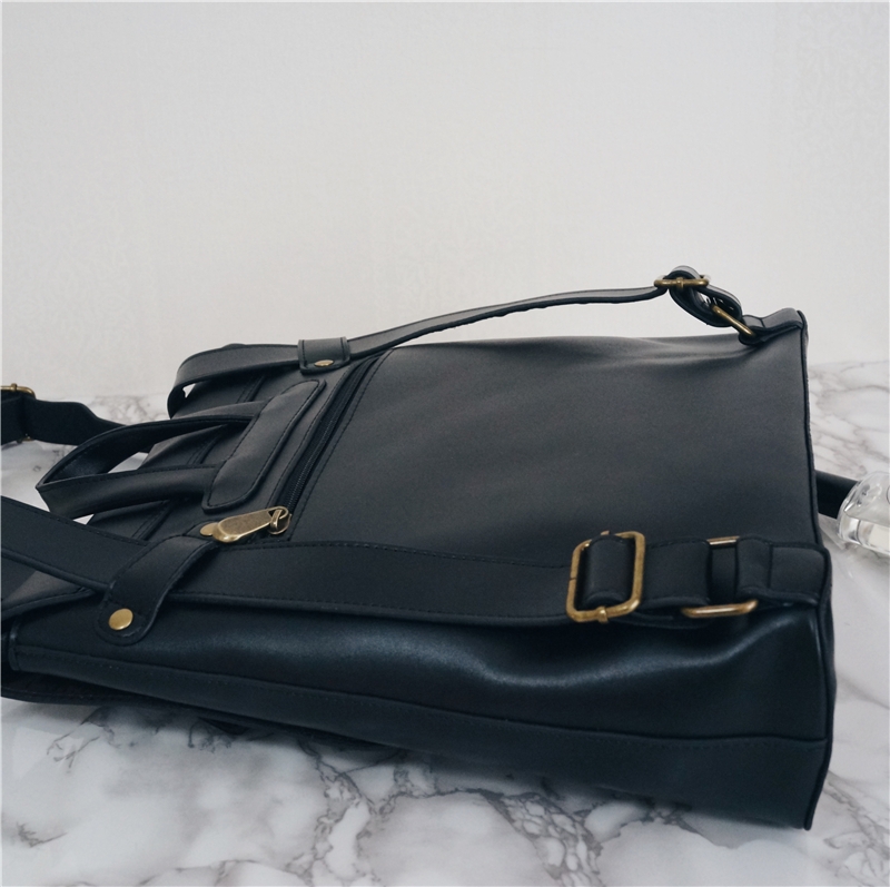 Black Leather Vintage Backpacks School Style Backbacks Students Bags
