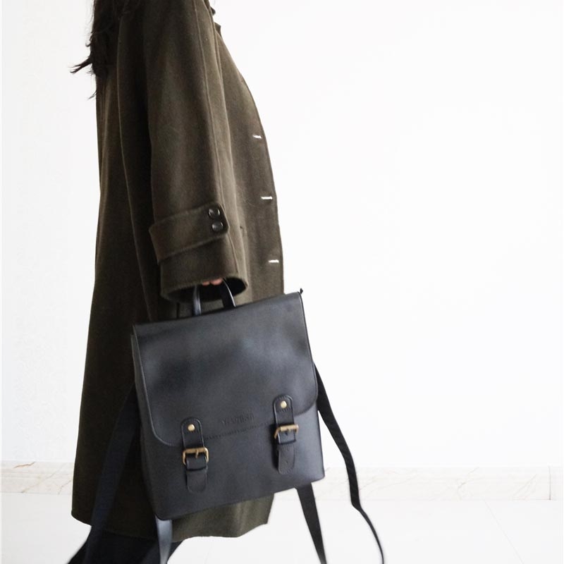 Black Leather Vintage Backpacks School Style Backbacks Students Bags