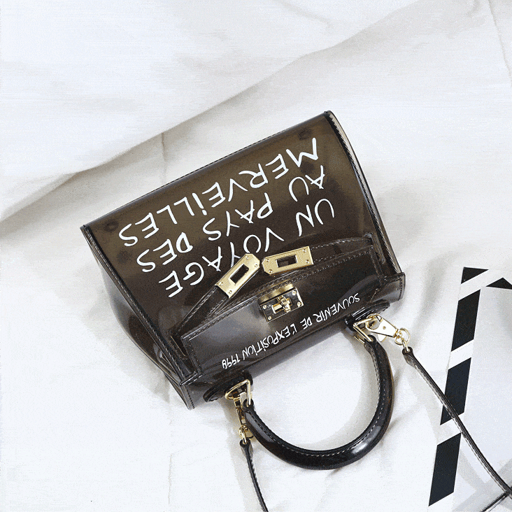 Black Letter Jelly Purse Cute Clear Bag PVC Crossbody Handbags